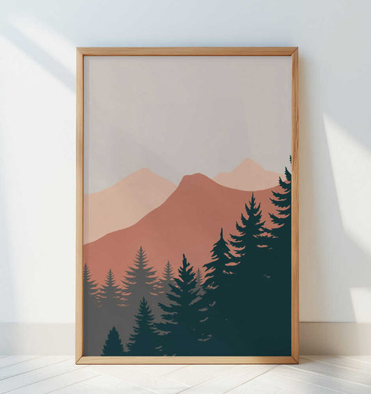 Pine Trees In The Mountains - Art Print by Little Dean