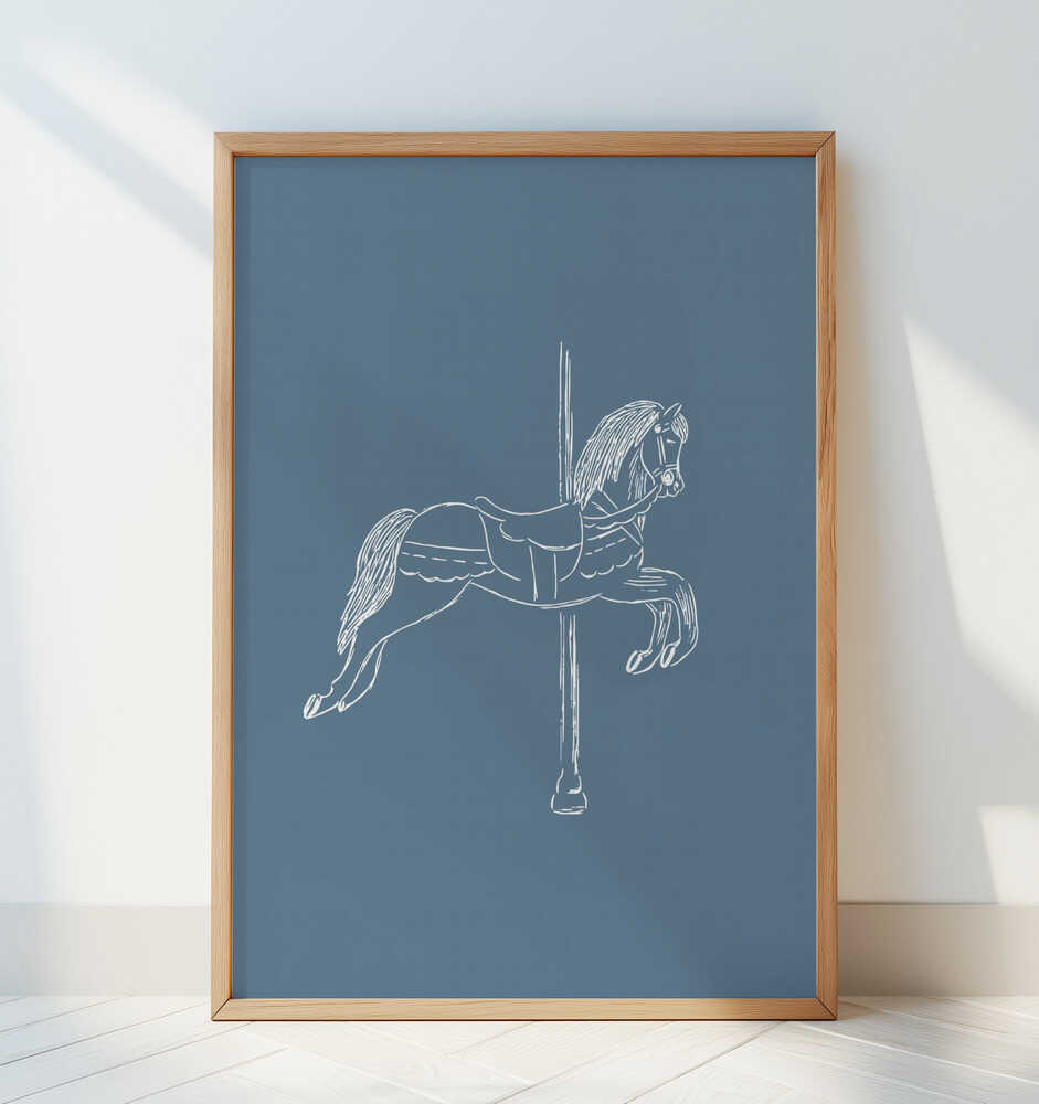 Circus Horse Vintage Blue - Art Print by Aminah Eleonora