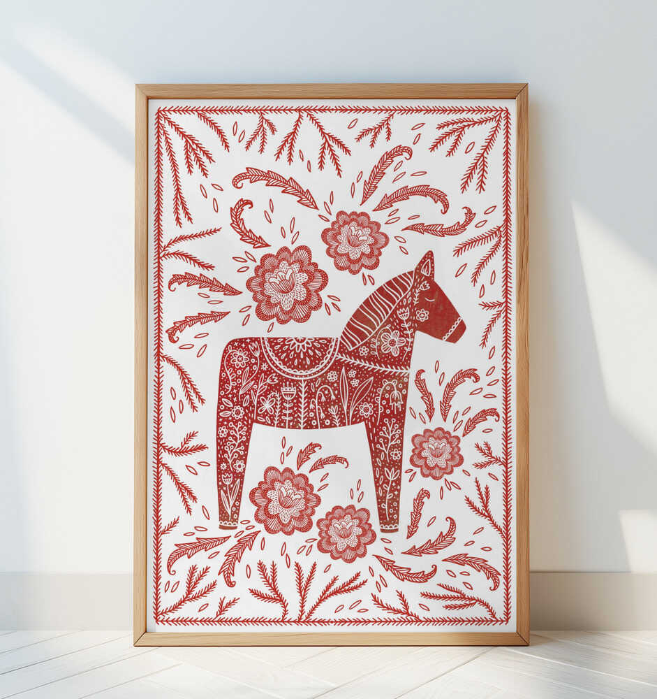 Swedish Dala Horse Red And White - Art Print by Nic Squirrell
