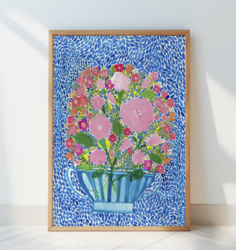Roses in a Blue Cut Glass Vase - Art Print by Sharon Nullmeyer