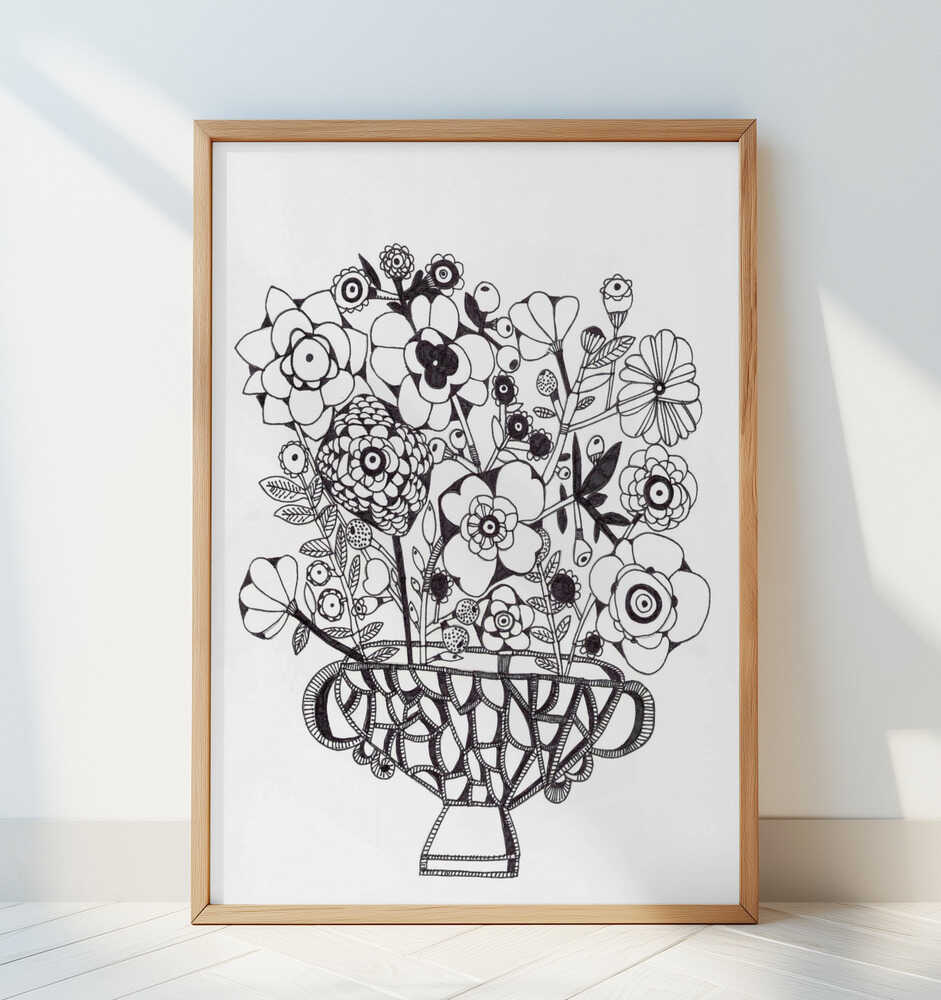 Black and White with at Wisty Vase - Art Print by Sharon Nullmeyer