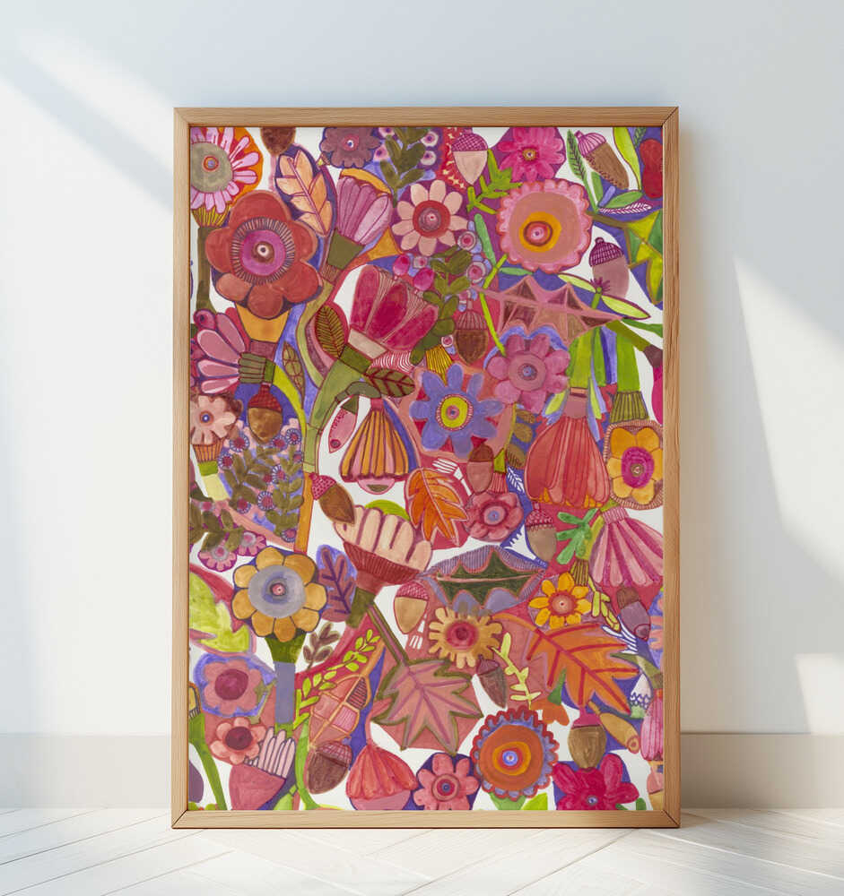 Acorns and Flowers - Art Print by Sharon Nullmeyer