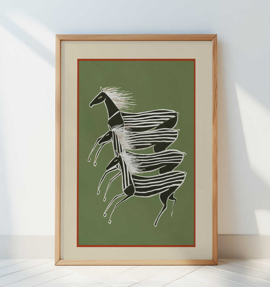 Horses In Stripes - Art Print by City Art