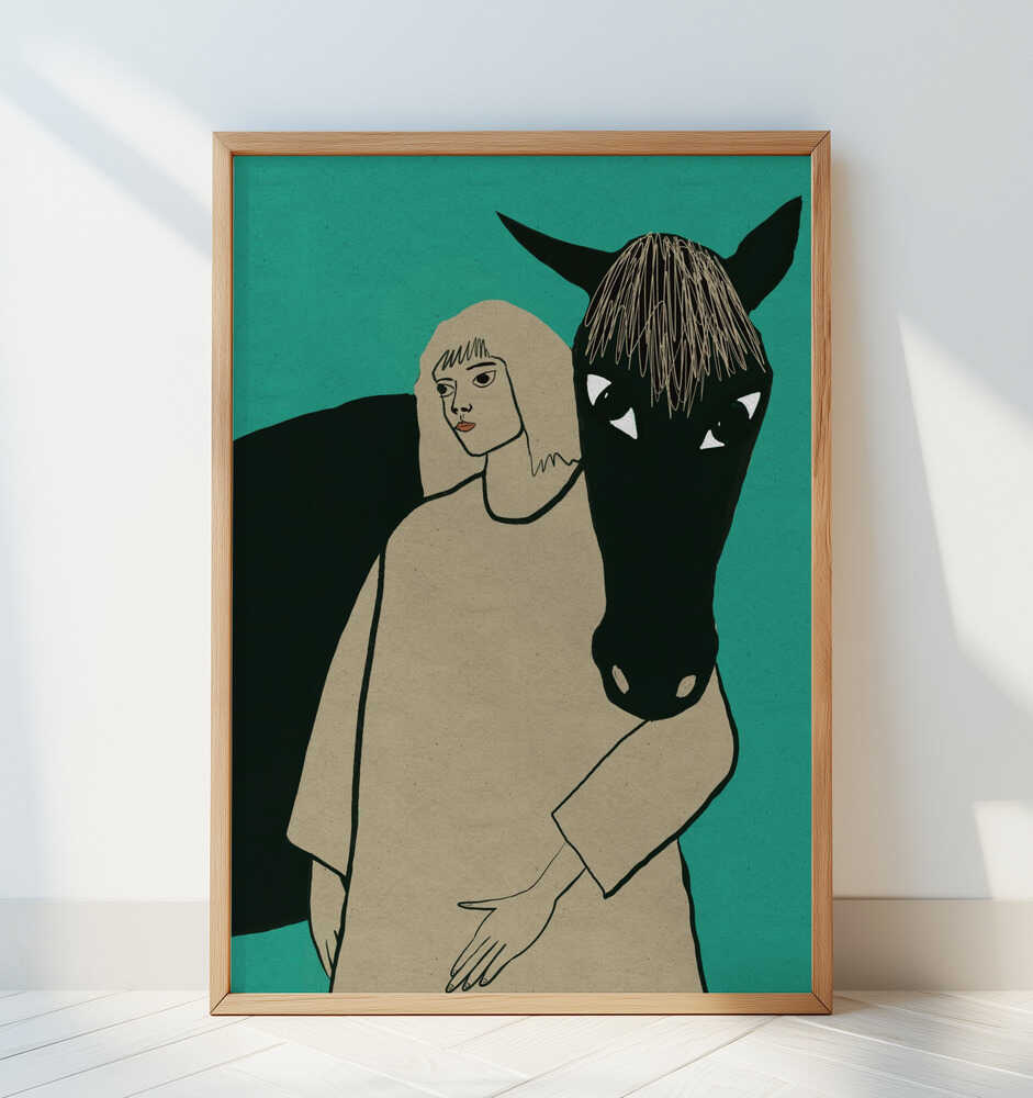Black horse and woman - Art Print by Sharyn Bursic