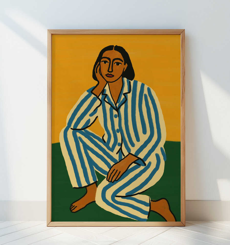 Woman in Striped Pajamas - Art Print by Little Dean
