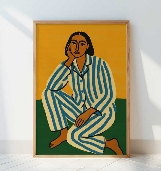 Woman in Striped Pajamas - Art Print by Little Dean