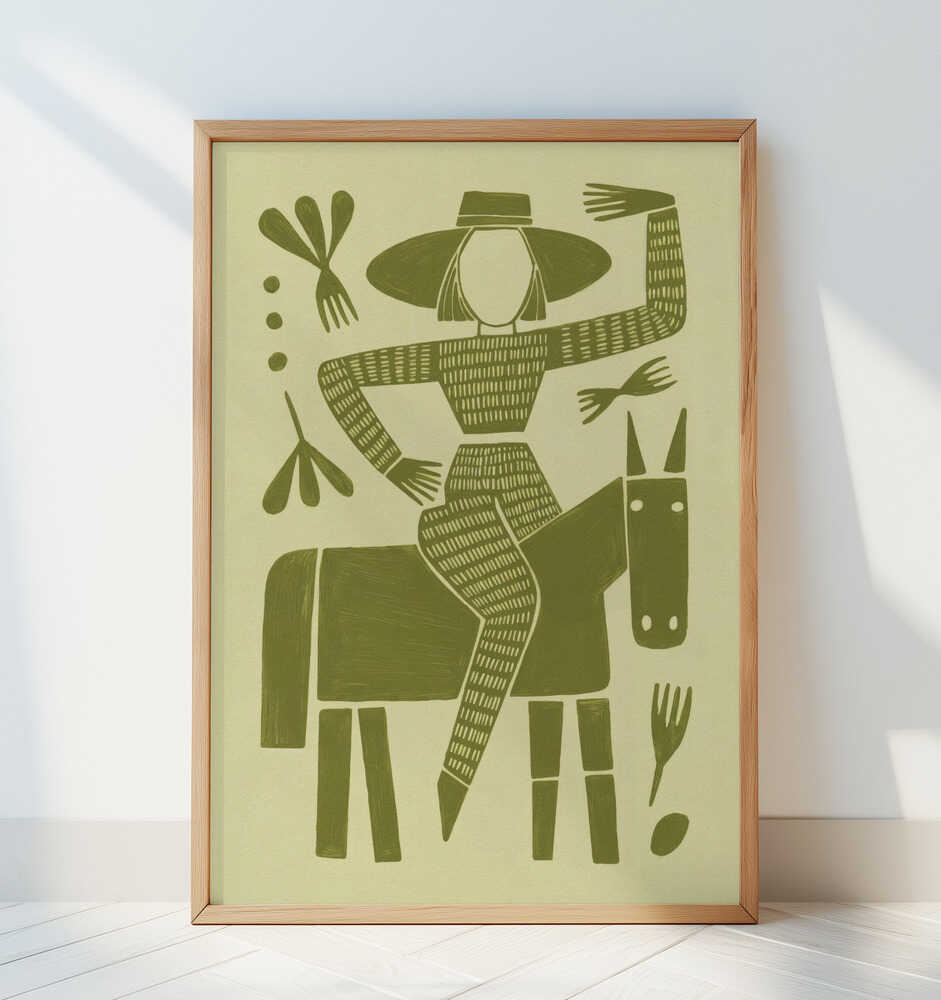 Abstract Horse Rider In Green - Art Print by Andreas Magnusson