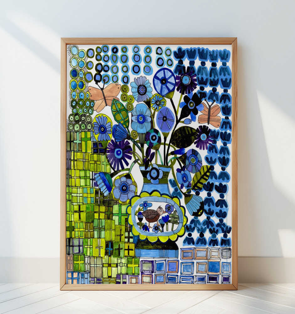 Butterflies in Blue and Green - Art Print by Sharon Nullmeyer