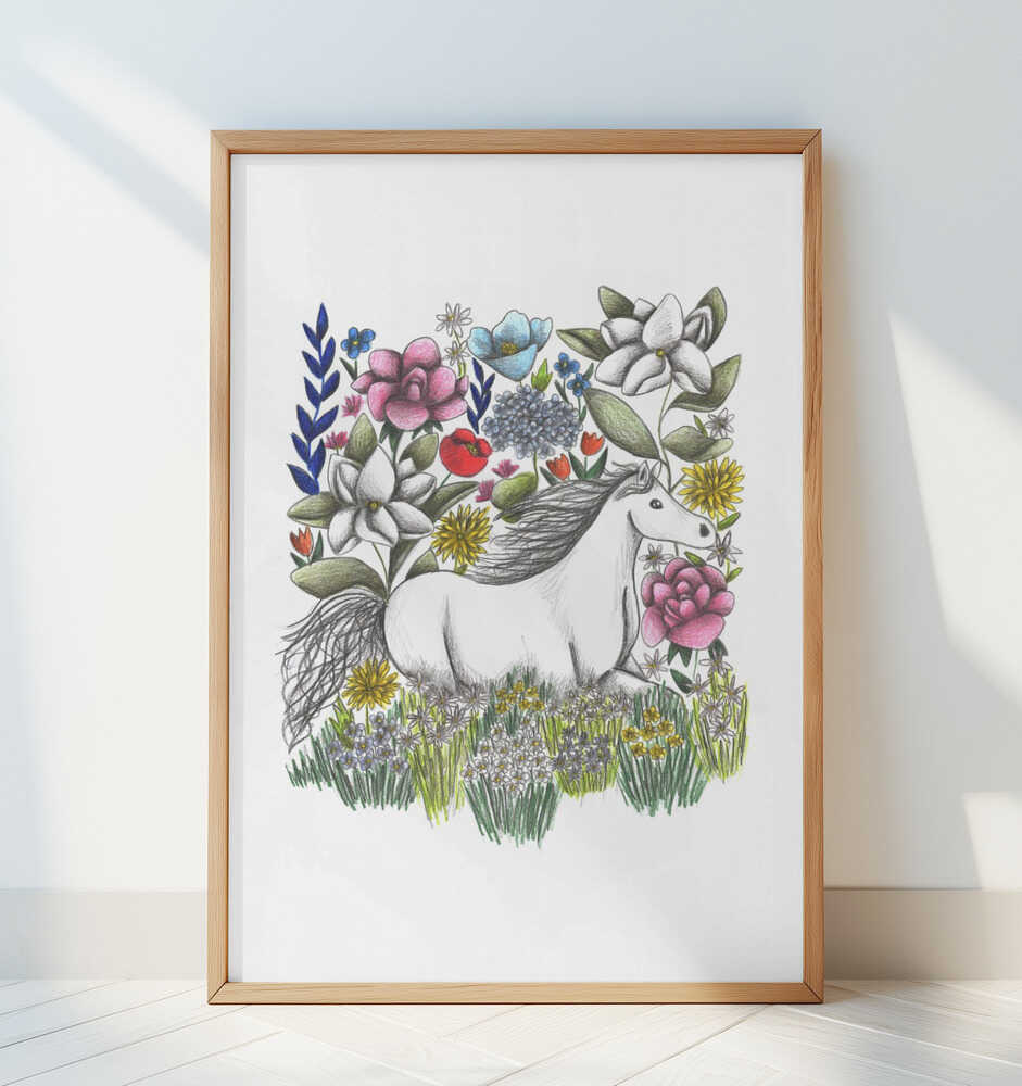 Horse in the midst pf Flowers - Art Print by Cecilia Battaini