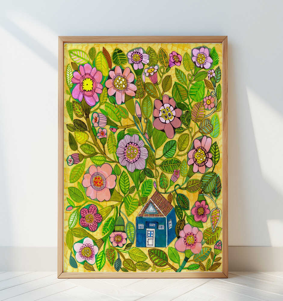Whimsical Flower House - Art Print by Sharon Nullmeyer
