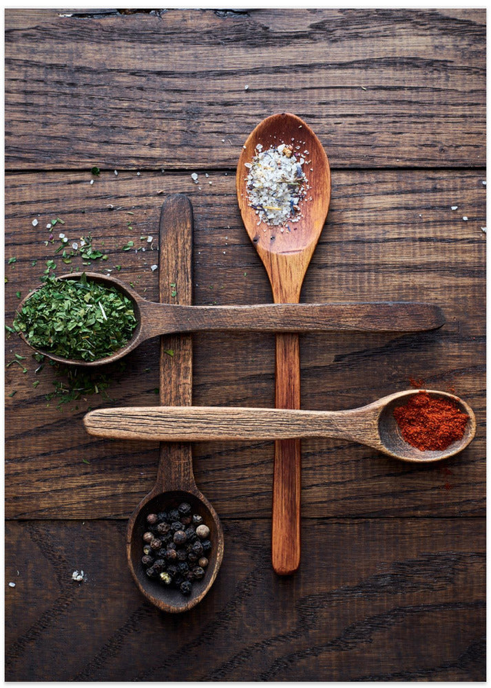 Wooden Spoons With Colorful Spices - Art Print by Karina Aleksandrova