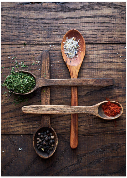 Wooden Spoons With Colorful Spices - Art Print by Karina Aleksandrova