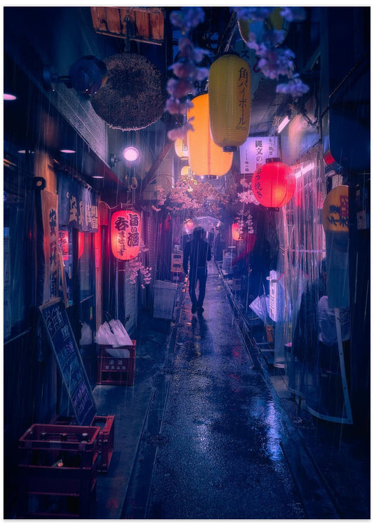 Tokyo Blue Rain - Art Print by Javier de la Torre