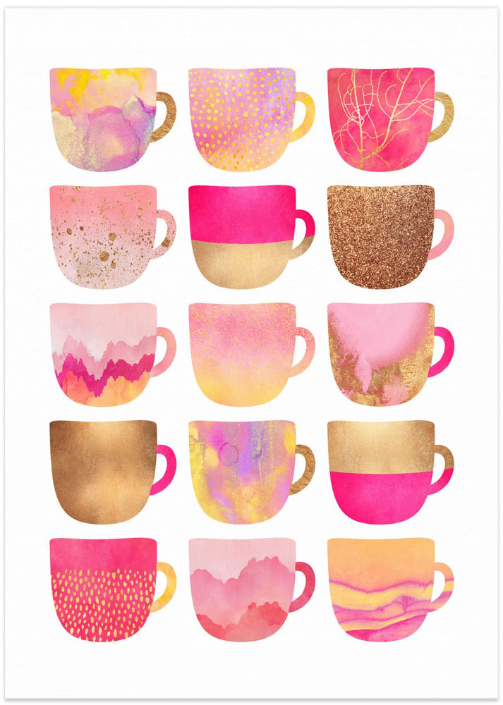 Pretty Pink Coffee Cups - Art Print by Elisabeth Fredriksson