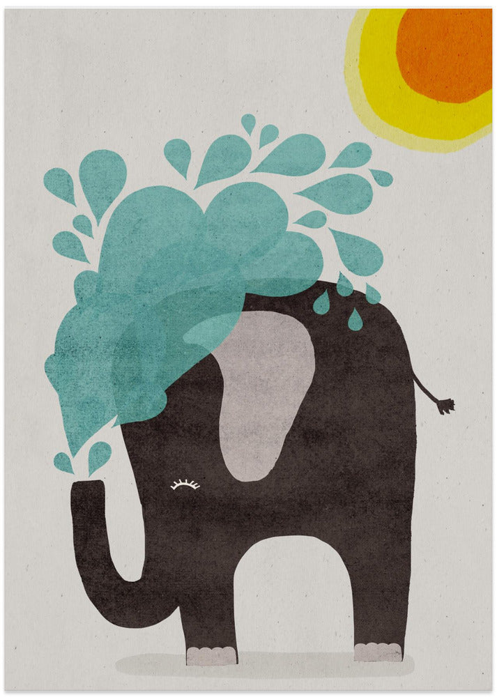 Elephant Splashing - Art Print by Treechild