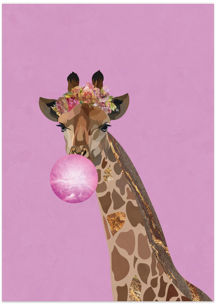 Giraffe pink bubblegum - Art Print by Sarah Manovski