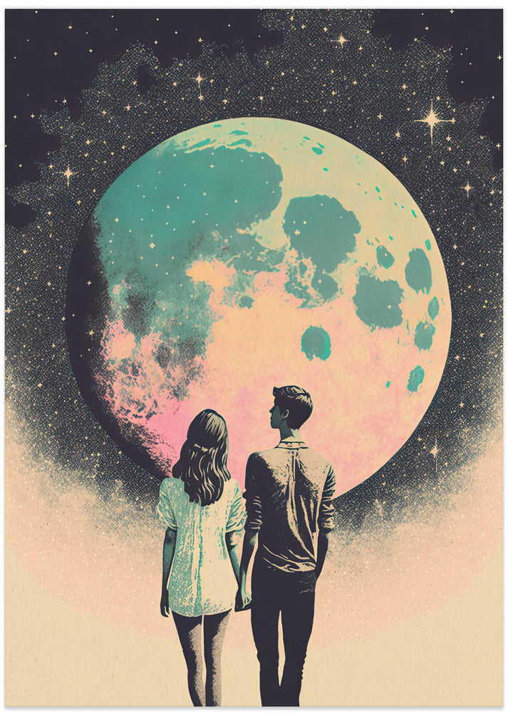 Lunar Lovers' Journey - Art Print by Treechild