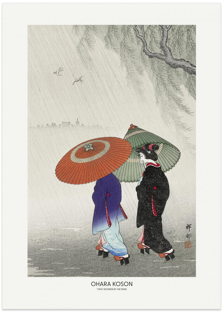Two Women In The Rain - Art Print by Ohara Koson