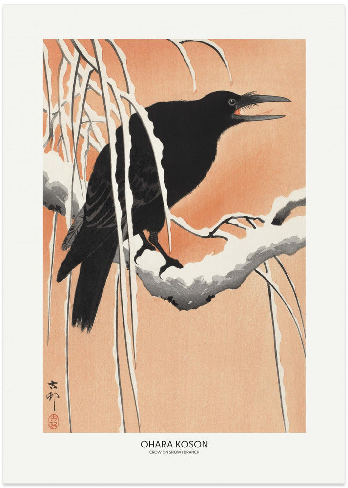 Crow On Snowy Branch - Art Print by Ohara Koson