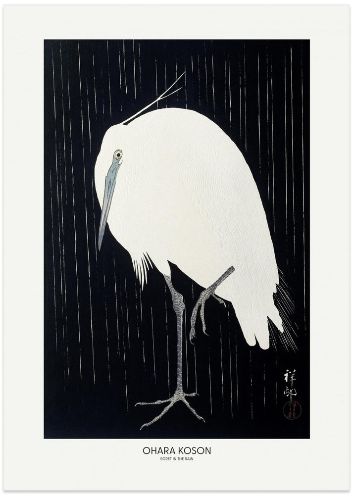 Egret In The Rain - Art Print by Ohara Koson