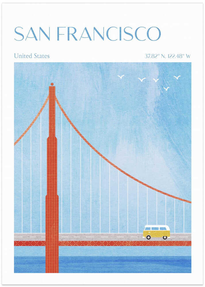 San Francisco, Golden Gate Bridge - Art Print by longwayhome Travel Poster