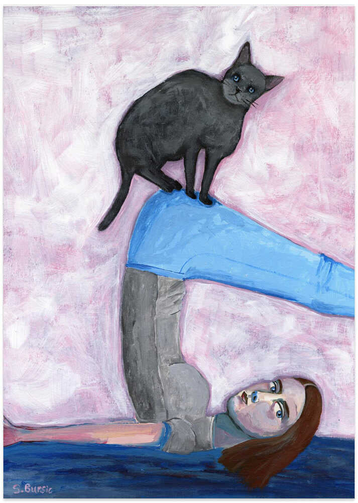 Yoga with my Cat - Art Print by Sharyn Bursic