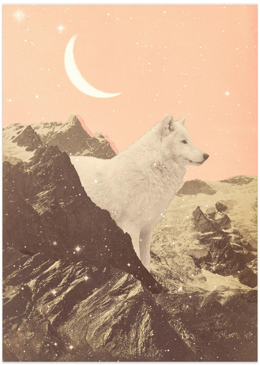 Giant White Wolf In Mountains - Art Print by Florent Bodart