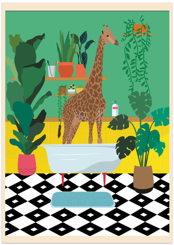 Giraffe Bathtime - Art Print by WallChart Art Studio