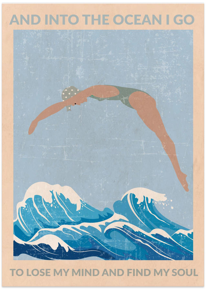 Into the Ocean I Go (grey) - Art Print by WallChart Art Studio