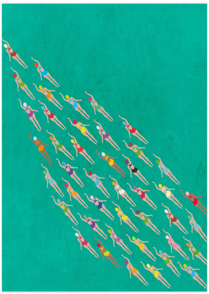 Racing Swimmers - Art Print by WallChart Art Studio