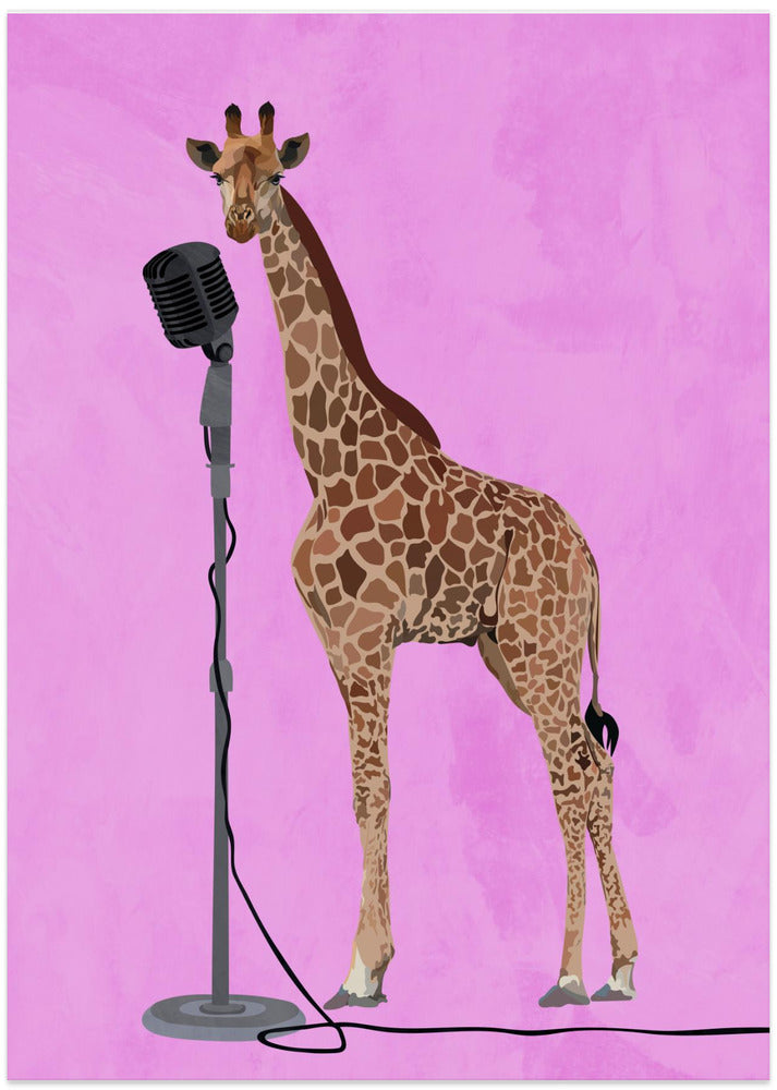 Giraffe Microphone Pink 01 - Art Print by Sarah Manovski