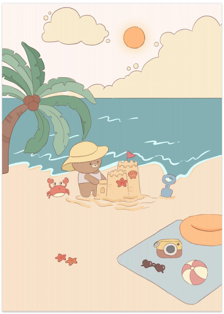 Bear on summer beach - Art Print by Xuan Thai