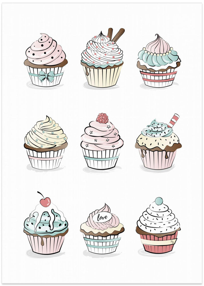 Sweet Cupcake Medley - Art Print by Martina