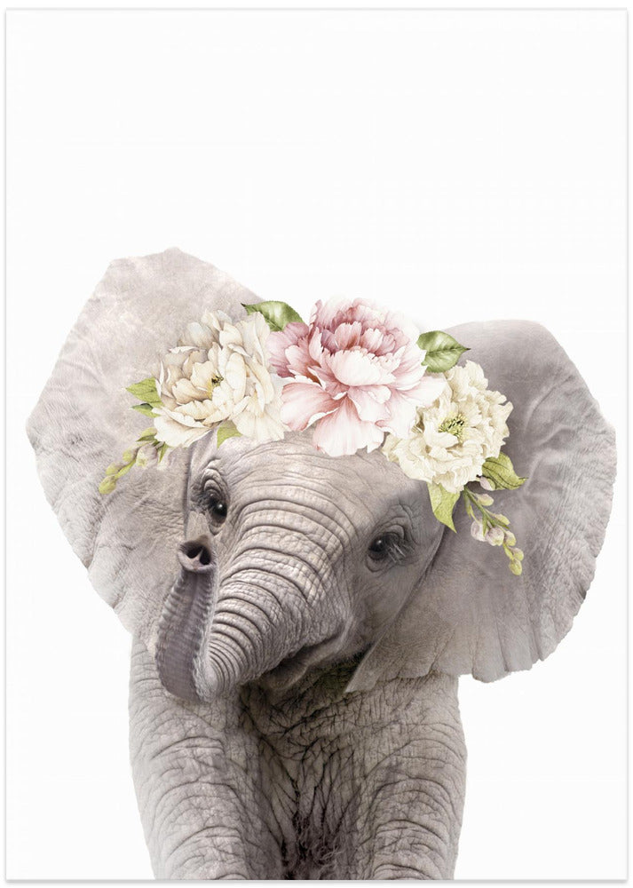 Floral Baby Elephant - Art Print by Lola Peacock