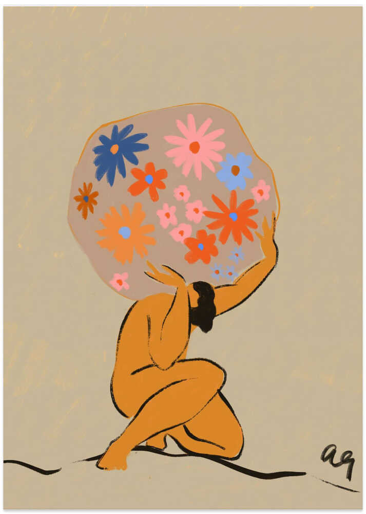 World On Her Shoulders - Art Print by Arty Guava