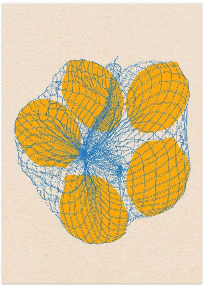 Five Lemons In a Net Bag - Art Print by Rosi Feist