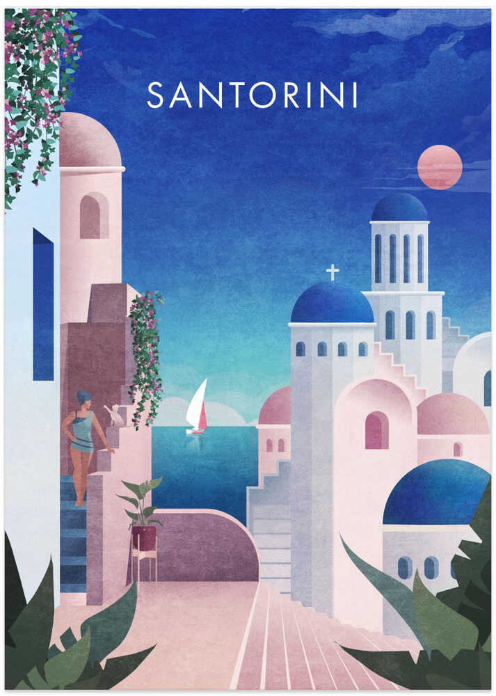 Dreamy Santorini - Art Print by Emel Tunaboylu Travel Poster