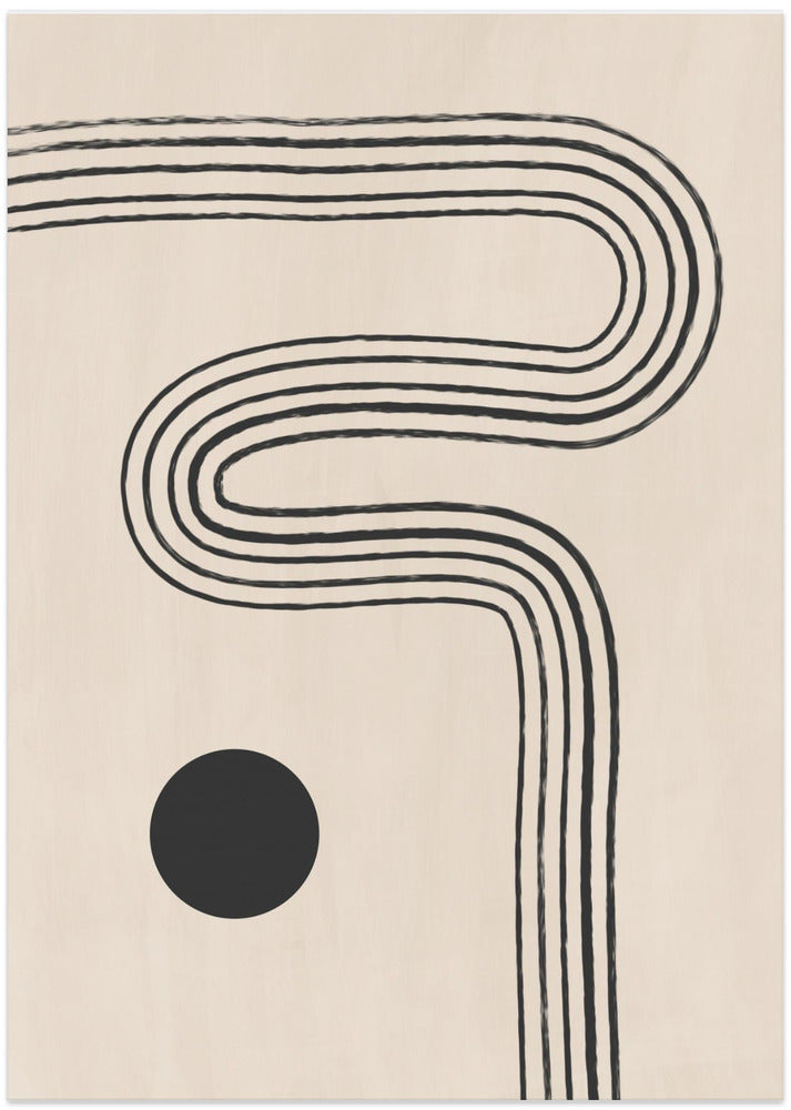 Black Curved Lines and a Circle - Art Print by Elena Ristova