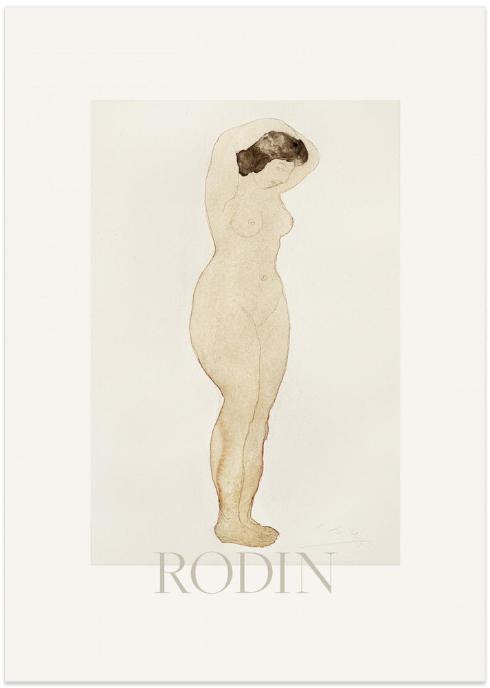 Nude, Standing With Hands On Head - Art Print by Auguste Rodin