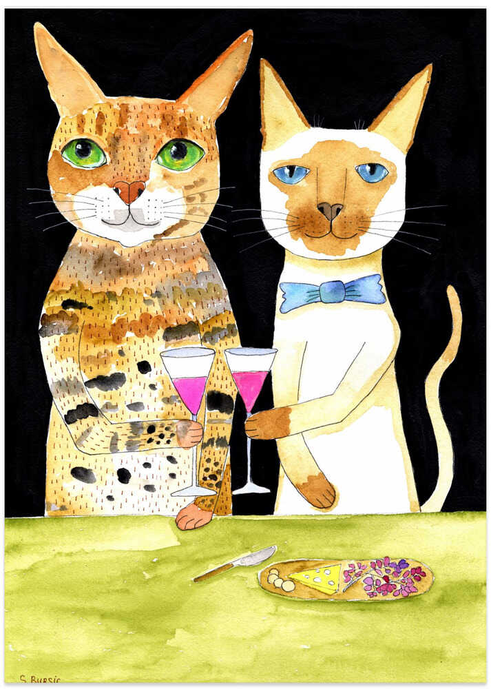 Cats Drinking Best Friends - Art Print by Sharyn Bursic