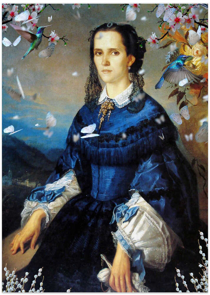 Lady Blue Hummingbird Blooms - Art Print by Sue Skellern