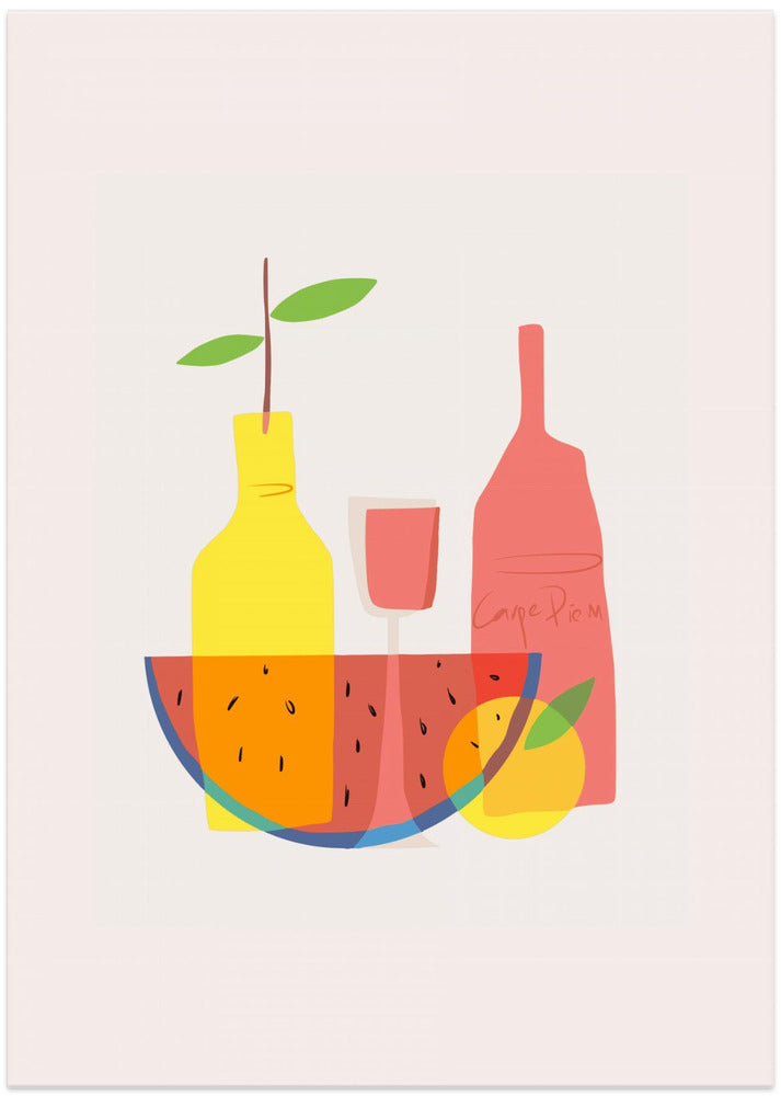 Still Life With Wine and Bottles - Art Print by Little Dean