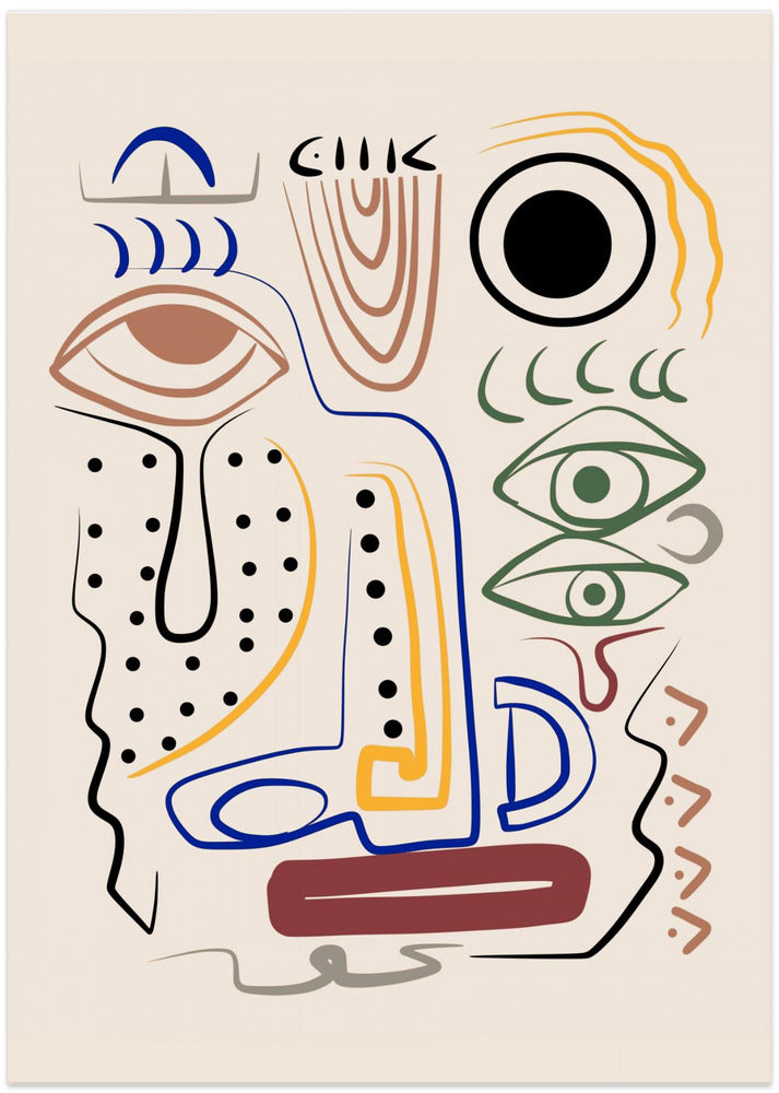 Line Art Bizarre Aboriginal Portrait - Art Print by Little Dean