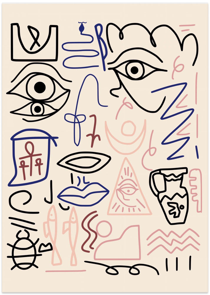 Line Art Cave Drawing - Art Print by Little Dean