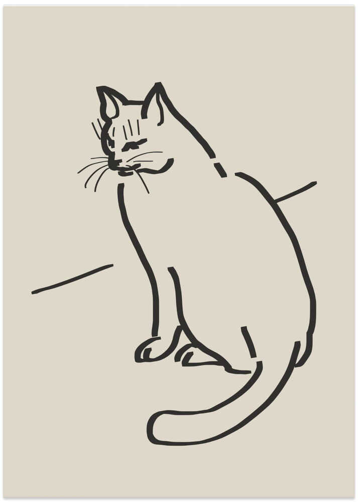 Sitting Cat On A Beige Background - Art Print by Little Dean