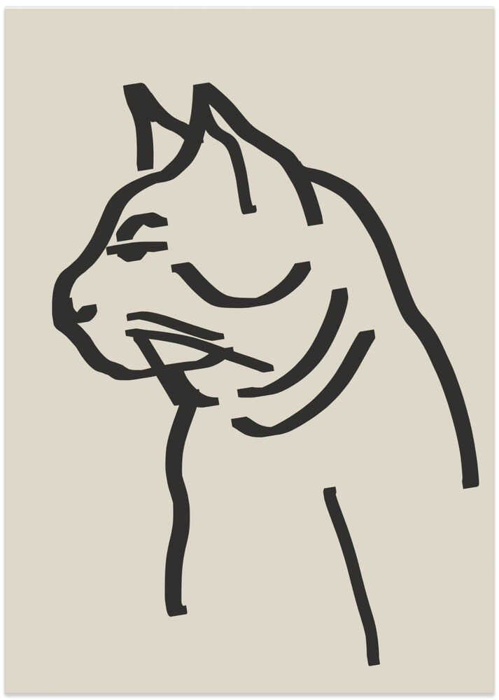 Line Art Cat Drawing - Art Print by Little Dean
