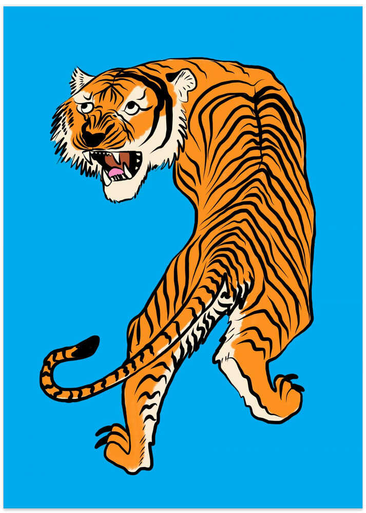 Tiger In Orange and Blue - Art Print by Little Dean