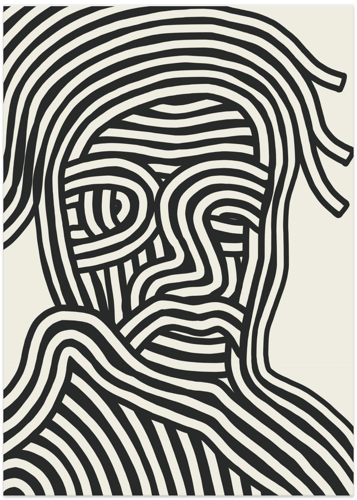 Stylized Human Face With Black Stripes - Art Print by Little Dean