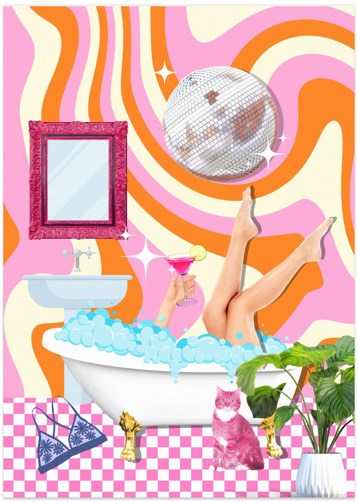 Groovy Bathtub Bliss - Art Print by Athene Fritsch