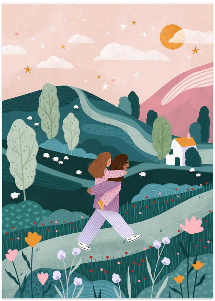 Best Friends Piggyback Ride - Art Print by Bea Müller